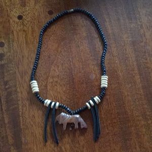 Wood bead necklace with Lion from Kenya